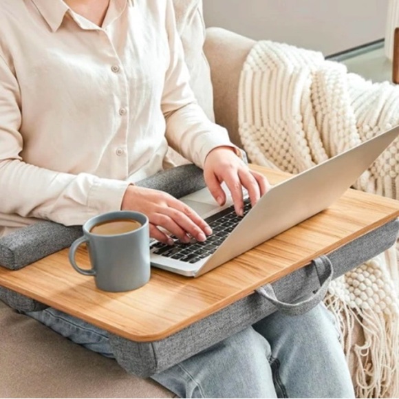 Portable Wooden Laptop desk with Gray Cushion - Picture 1 of 8